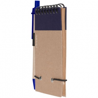 Блокнот на кольцах Eco Note с ручкой, синий фото 