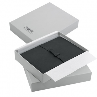 Ежедневник-портфолио Royal, черный, эко-кожа, недатированный кремовый блок, серая подарочная коробка фото 