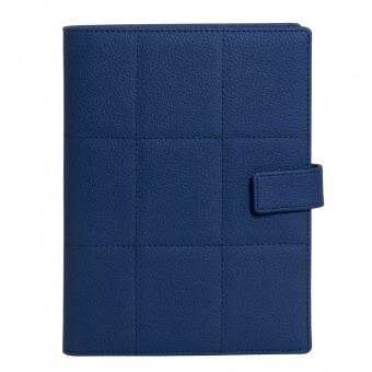 Ежедневник-портфолио Royal, синий, эко-кожа, недатированный кремовый блок, серая подарочная коробка фото 