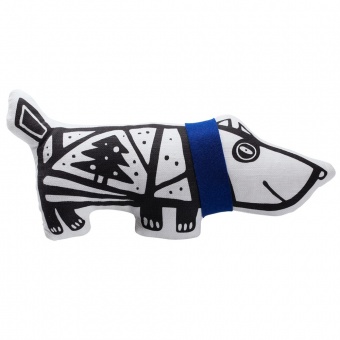 Игрушка «Собака в шарфе», большая, белая с синим фото 