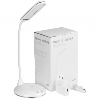 Лампа с беспроводной зарядкой Bright Helper, белая фото 