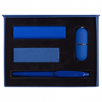 Набор Bond: аккумулятор, флешка и ручка, синий фото 