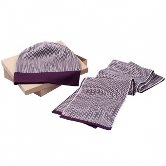 Набор Steps: шарф и шапка, баклажаново-белый фото 