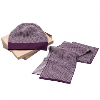 Набор Urban: шарф и шапка, баклажаново-белый фото 