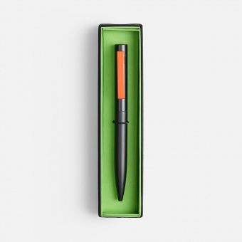 Ручка шариковая Inkolor в футляре, черная с оранжевым фото 