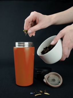 Термостакан с ситечком No Leak Infuser, оранжевый фото 