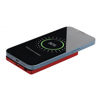Внешний аккумулятор Atlantis PD 5000mAh с функцией беспроводной зарядки 15W, красный фото 