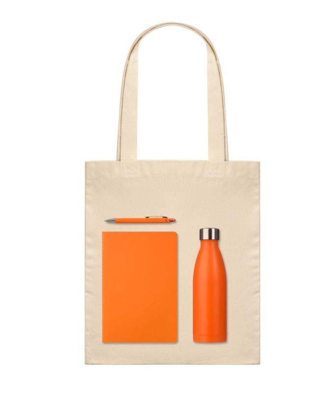 Подарочный набор Medium, оранжевый (шоппер, блокнот, ручка, термобутылка)
