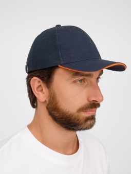 Бейсболка Buffalo, темно-синяя с неоново-оранжевым фото 