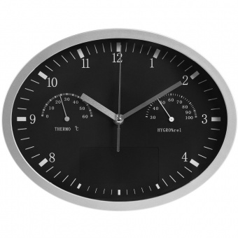 Часы настенные Insert3 с термометром и гигрометром, черные фото 