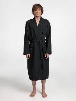 Халат вафельный Kimono, черный фото 
