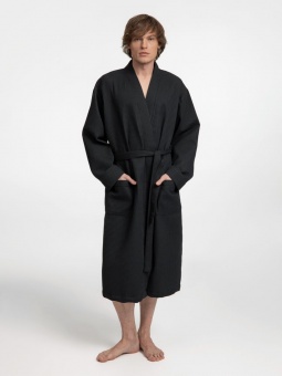 Халат вафельный Kimono, черный фото 