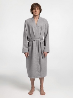 Халат вафельный Kimono, светло-серый фото 