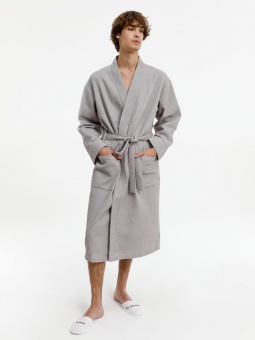 Халат вафельный Kimono, светло-серый фото 