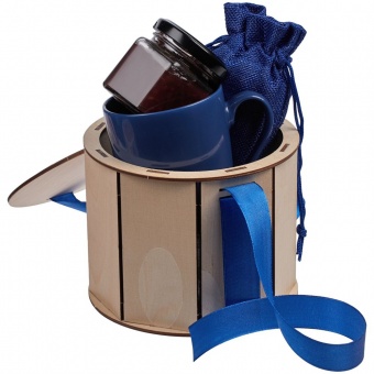 Коробка Drummer, круглая, с синей лентой фото 