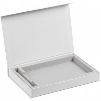 Коробка Silk с ложементом под ежедневник 13x21 см и ручку, белая фото 