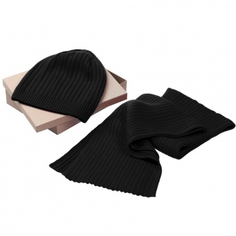 Набор Stripes: шарф и шапка, черный фото 
