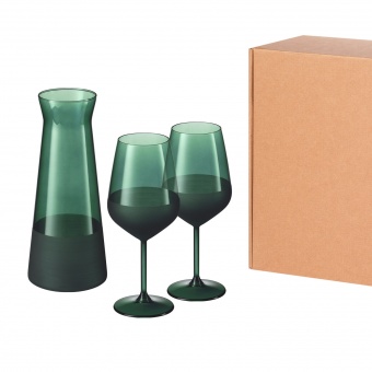 Подарочный набор декантер + 2 бокала для вина Emerald, зеленый фото 
