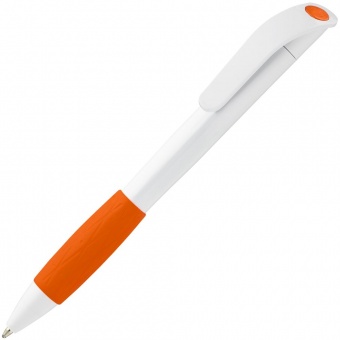 Ручка шариковая Grip, белая с оранжевым фото 