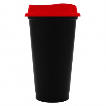 Стакан с крышкой Color Cap Black, черный с красным фото 