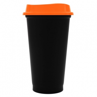 Стакан с крышкой Color Cap Black, черный с оранжевым фото 